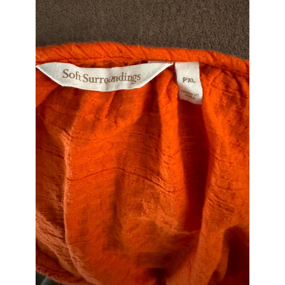 Soft Surroundings Women's Orange Eyelet Cotton Top Split Neck Long Sleeve Sz PXL - Picture 3 of 9